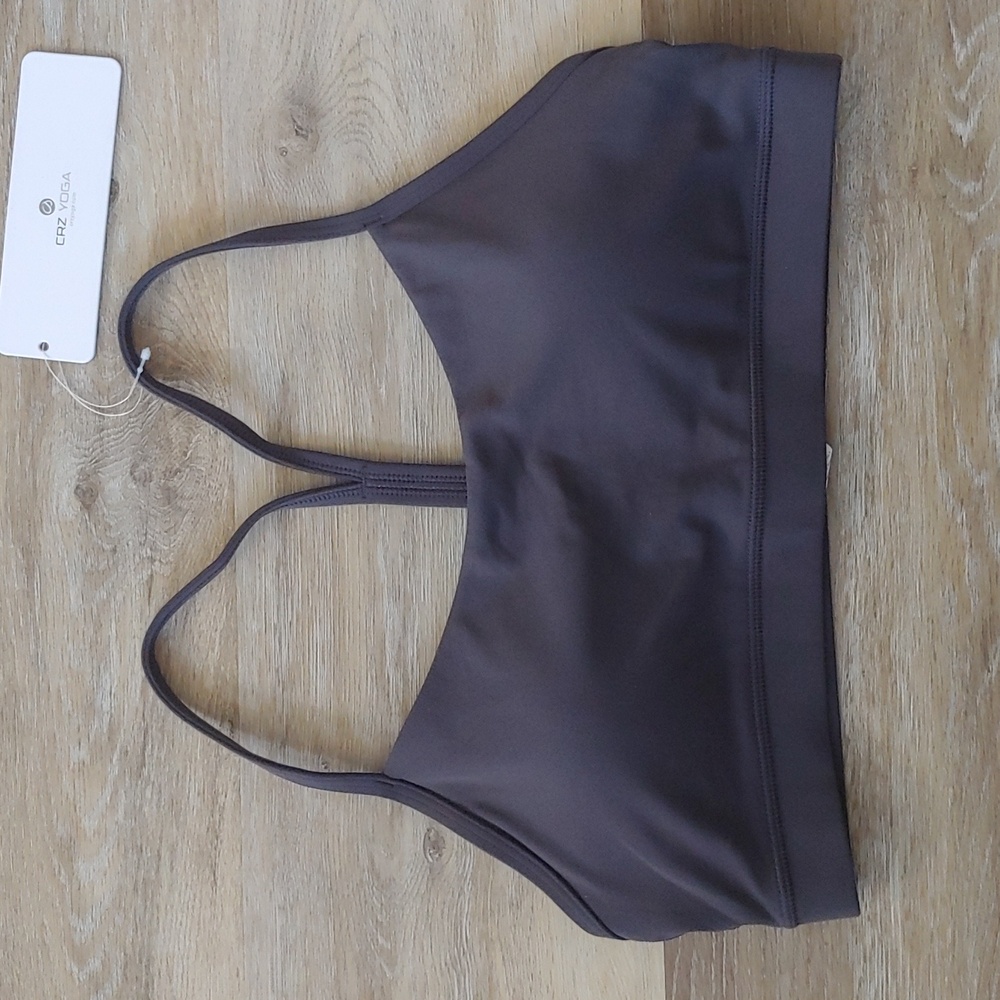 NWT CRZ Yoga Women's Grey Padded Sports Bra Size L